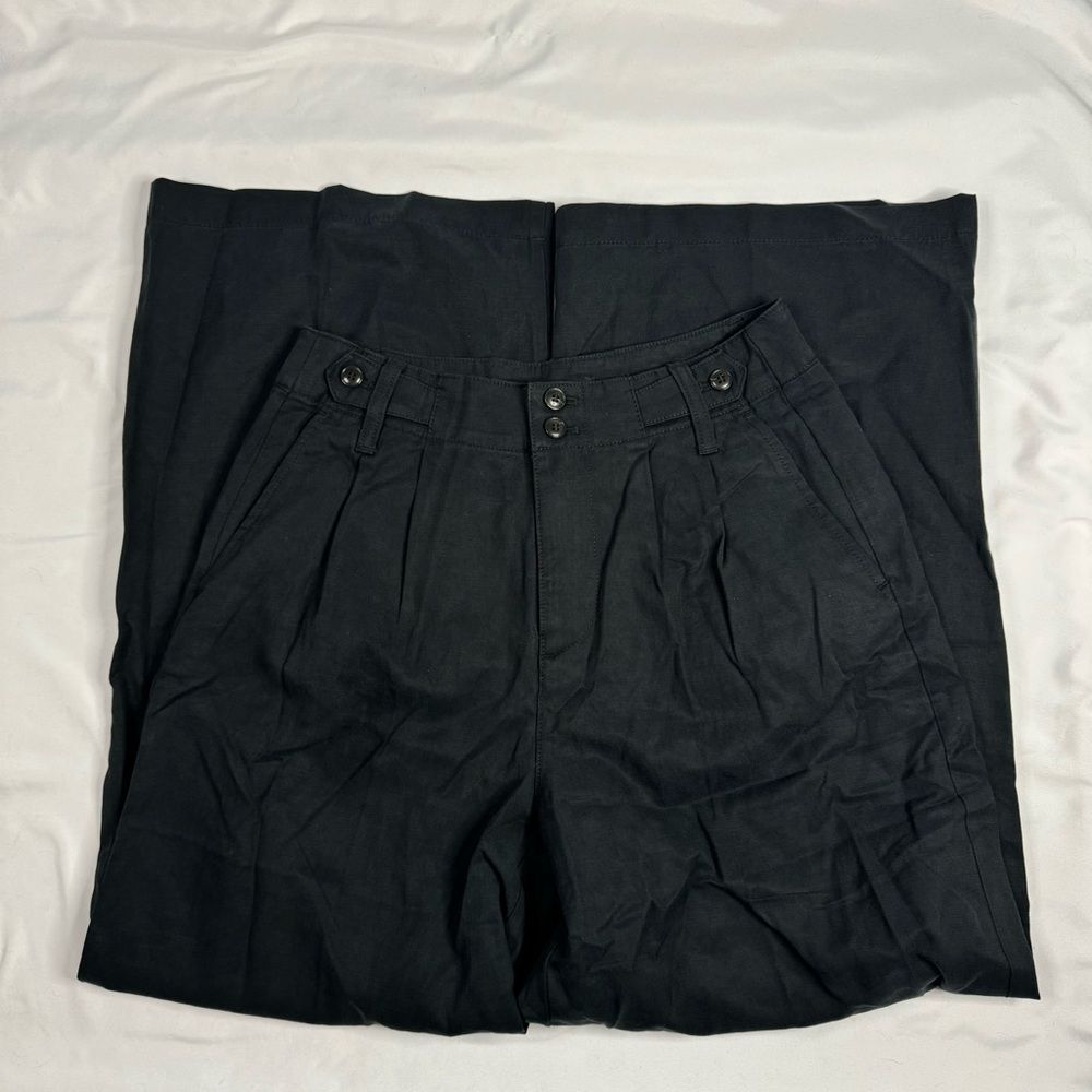 NWT Madewell Harlow Wide-Leg Pant Black Women Size 2P Linen Blend Casual Pockets